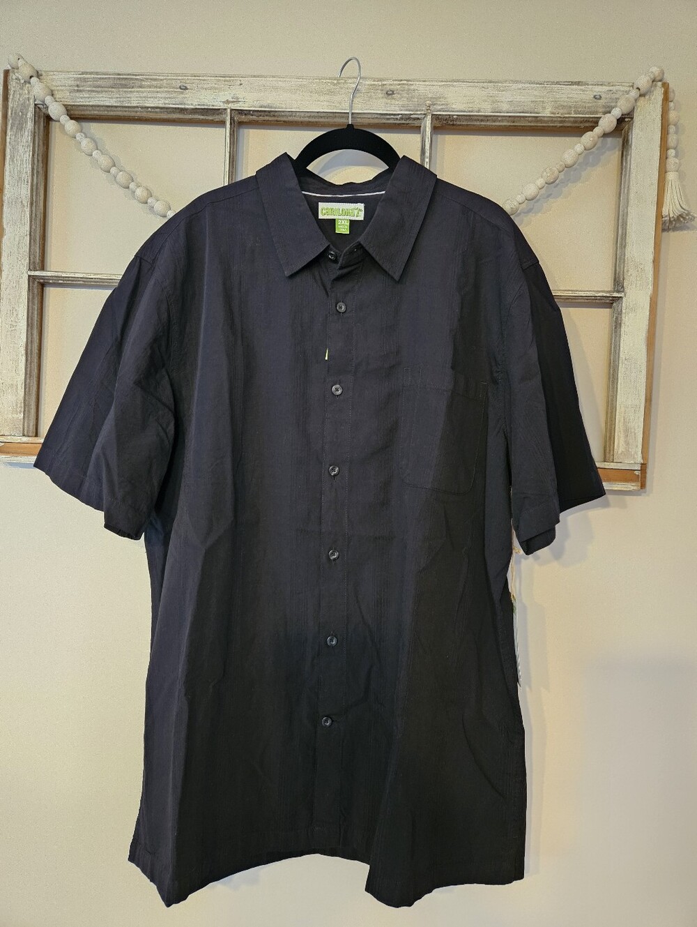 NWT Cariloha Mens Short Sleeve Button Up Textured Black Shirt 2XL